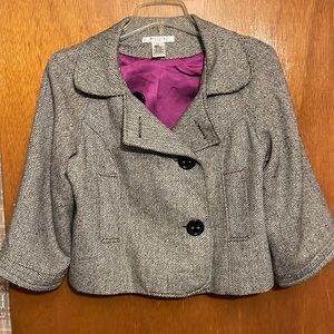 Vertigo Paris cropped tweed lurex jacket lined in purple silk,3/4 sleeves